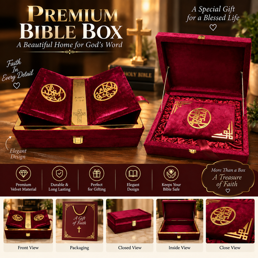 Premium Bible Gift Box with Bible – Luxury Red Velvet Christian Gift