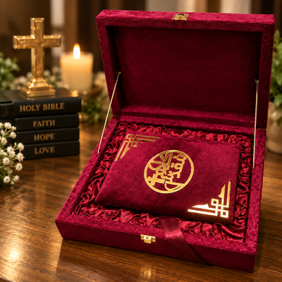 Premium Bible Gift Box with Bible – Luxury Red Velvet Christian Gift
