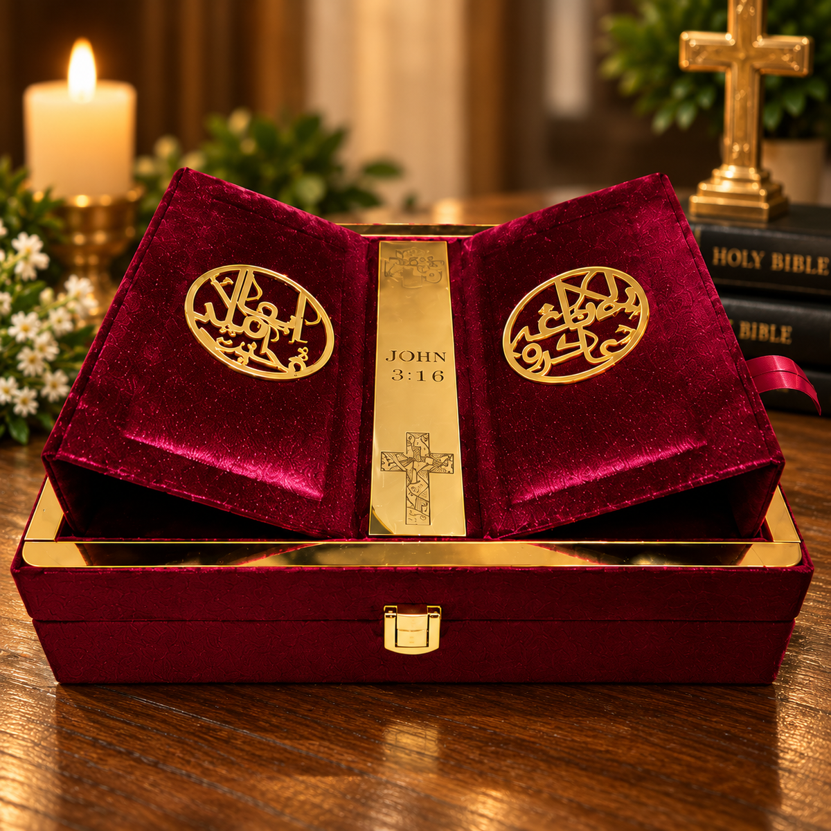 Premium Bible Gift Box with Bible – Luxury Red Velvet Christian Gift