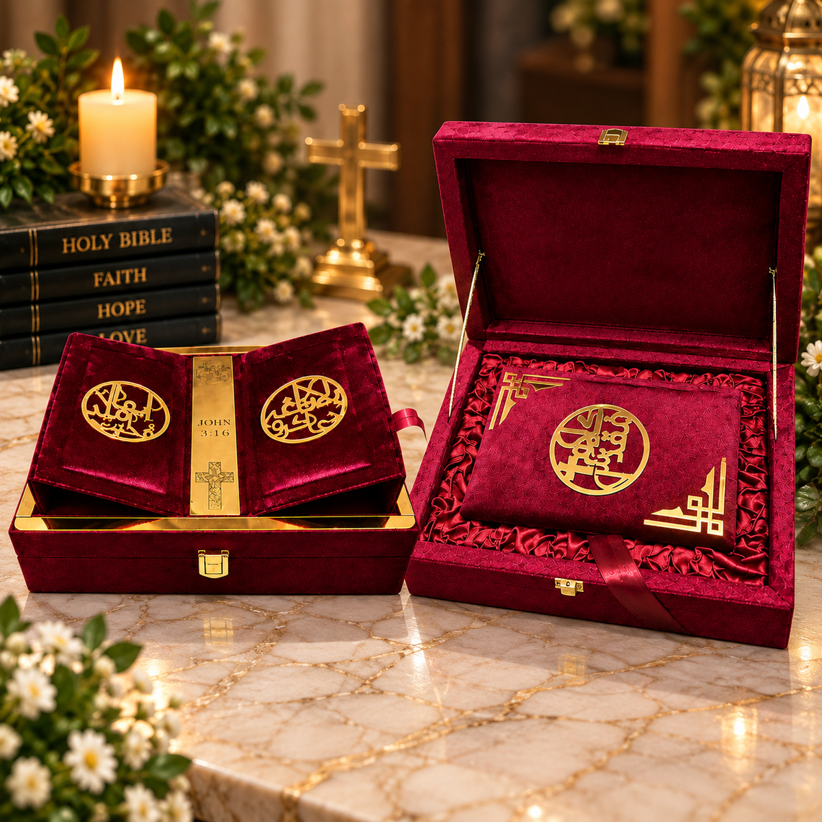 Premium Bible Gift Box with Bible – Luxury Red Velvet Christian Gift