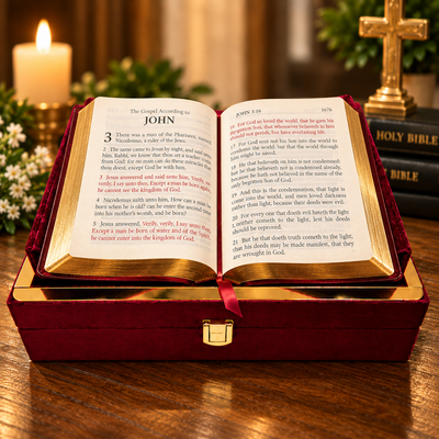 Premium Bible Gift Box with Bible – Luxury Red Velvet Christian Gift